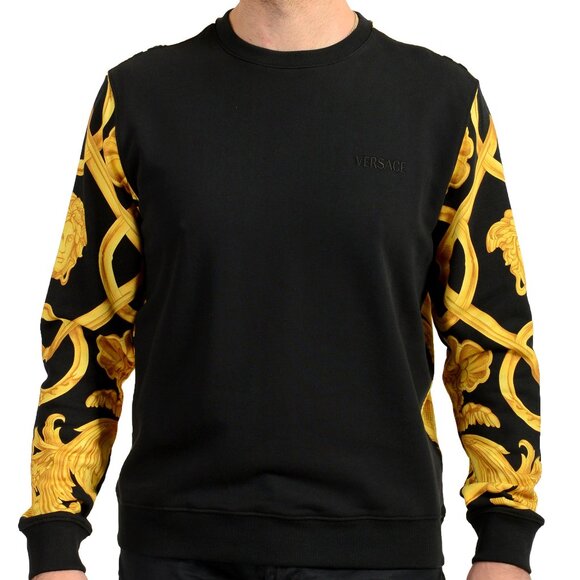 Versace Men's Black & Gold Barocco Print Cotton Sweatshirt US S IT 48 - Picture 1 of 6